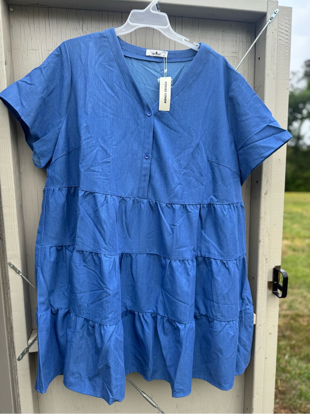 Flowy Tiered V-Neck Blue Women's Dress